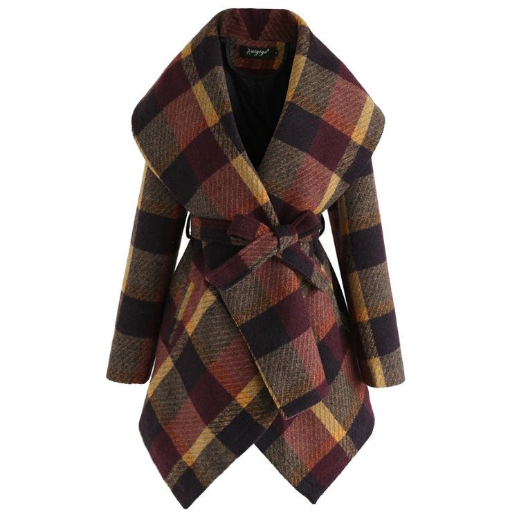 Women's winter irregular plaid coat - pokema742b59f05f7e06d9a8dc5929125ba169