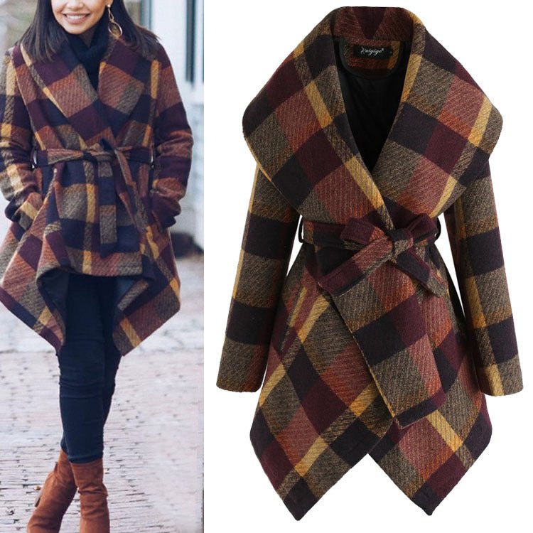 Women's winter irregular plaid coat - pokemaa53a30e52dd7f7faf55c161574feccf1
