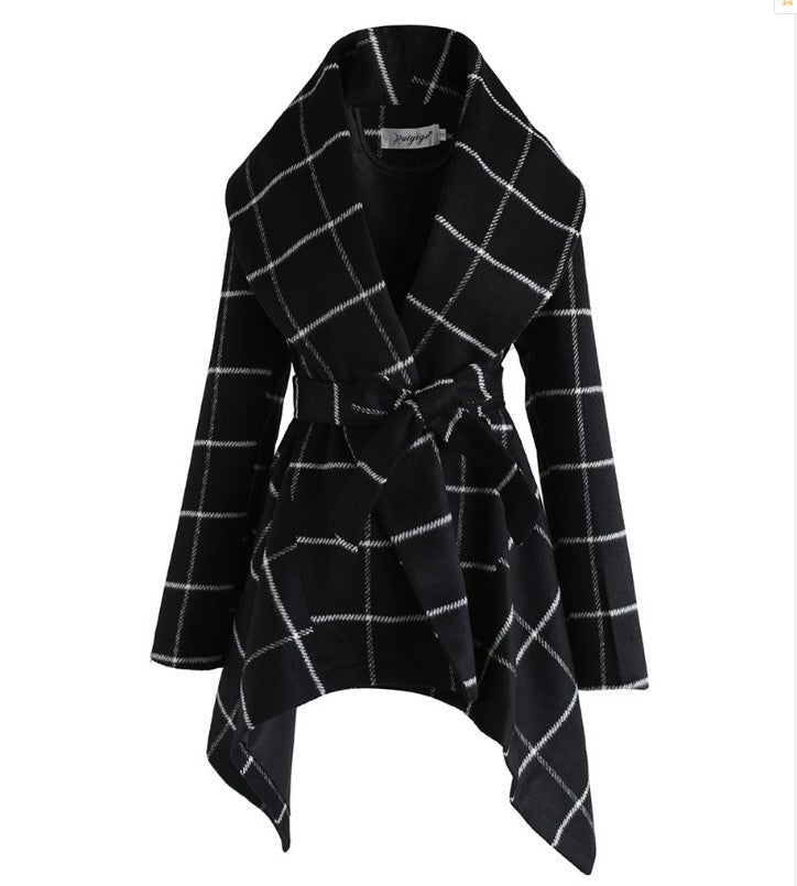 Women's winter irregular plaid coat - pokema44a9ddfd47b6b7c22b3060eb03d3f5ed