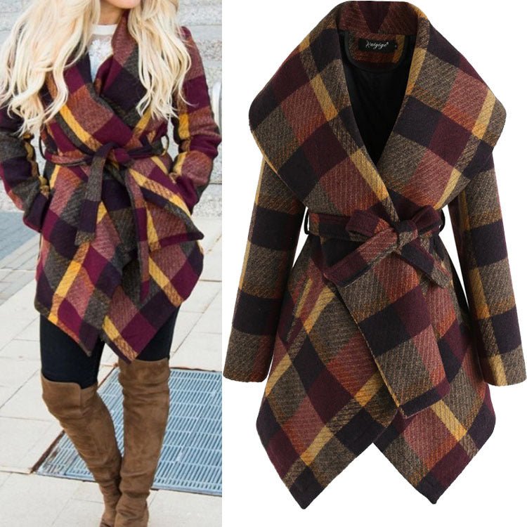 Women's winter irregular plaid coat - pokemadc185008836e6c16acdc94eb88a3840d