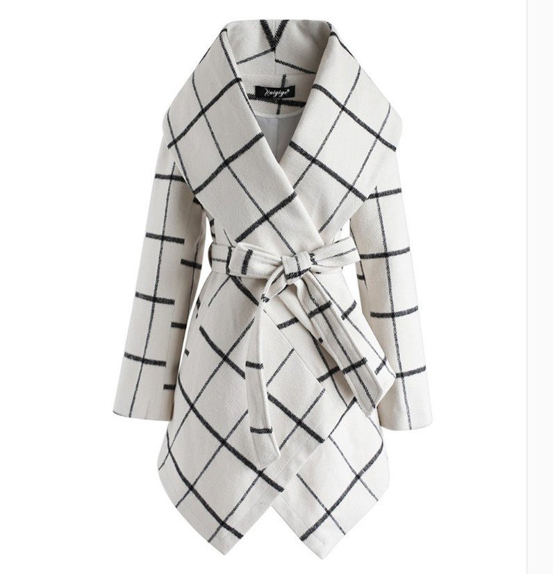 Women's winter irregular plaid coat - pokema21ef4b46eacaebb927f5e348a5d548ee