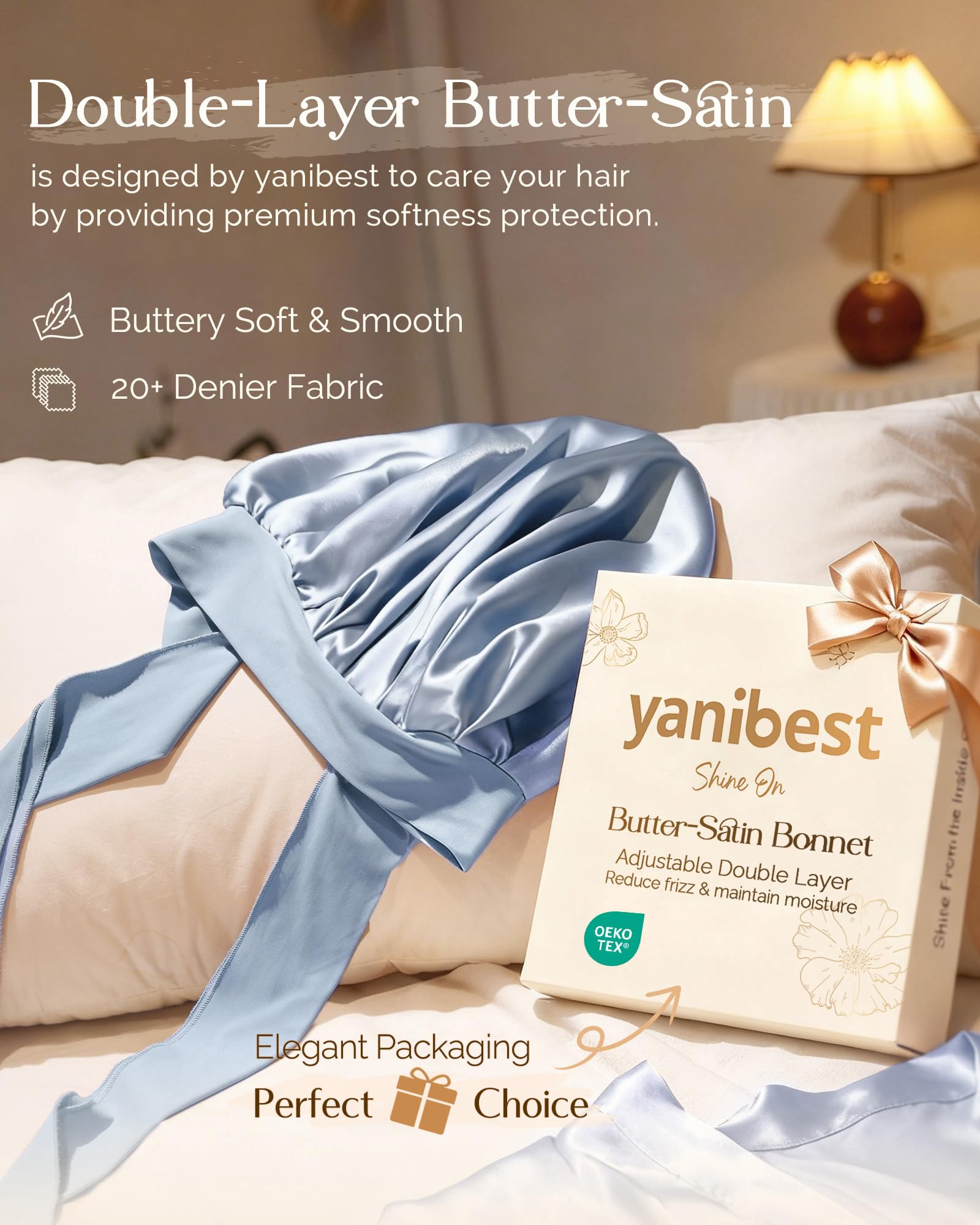 YANIBEST Double Layer Soft Satin Bonnet for Sleeping, Adjustable Hair Wrap | Reduce friction, Prevent Frizz for Natural Wave Curly Hair, Non-slip Tie Band, Breathable Comfortable Silk Feeling Sleep Cap - pokemaYANIBEST Double Layer Soft Satin Bonnet for Sleeping, Adjustable Hair Wrap | Reduce friction, Prevent Frizz for Natural Wave Curly Hair, Non-slip Tie Band, Breathable Comfortable Silk Feeling Sleep Cap