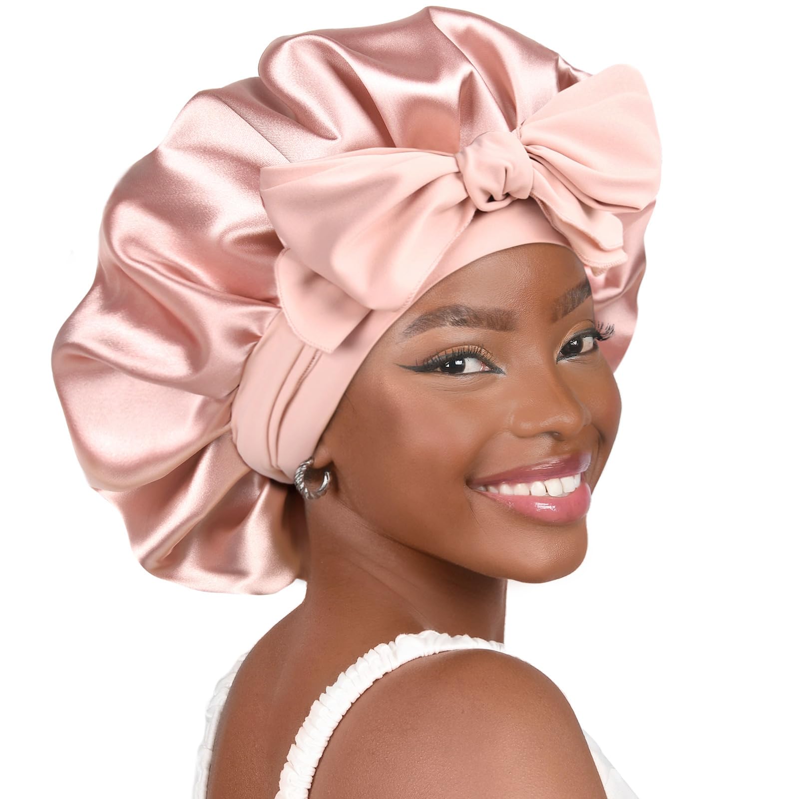 YANIBEST Double Layer Soft Satin Bonnet for Sleeping, Adjustable Hair Wrap | Reduce friction, Prevent Frizz for Natural Wave Curly Hair, Non-slip Tie Band, Breathable Comfortable Silk Feeling Sleep Cap - pokemaYANIBEST Double Layer Soft Satin Bonnet for Sleeping, Adjustable Hair Wrap | Reduce friction, Prevent Frizz for Natural Wave Curly Hair, Non-slip Tie Band, Breathable Comfortable Silk Feeling Sleep Cap