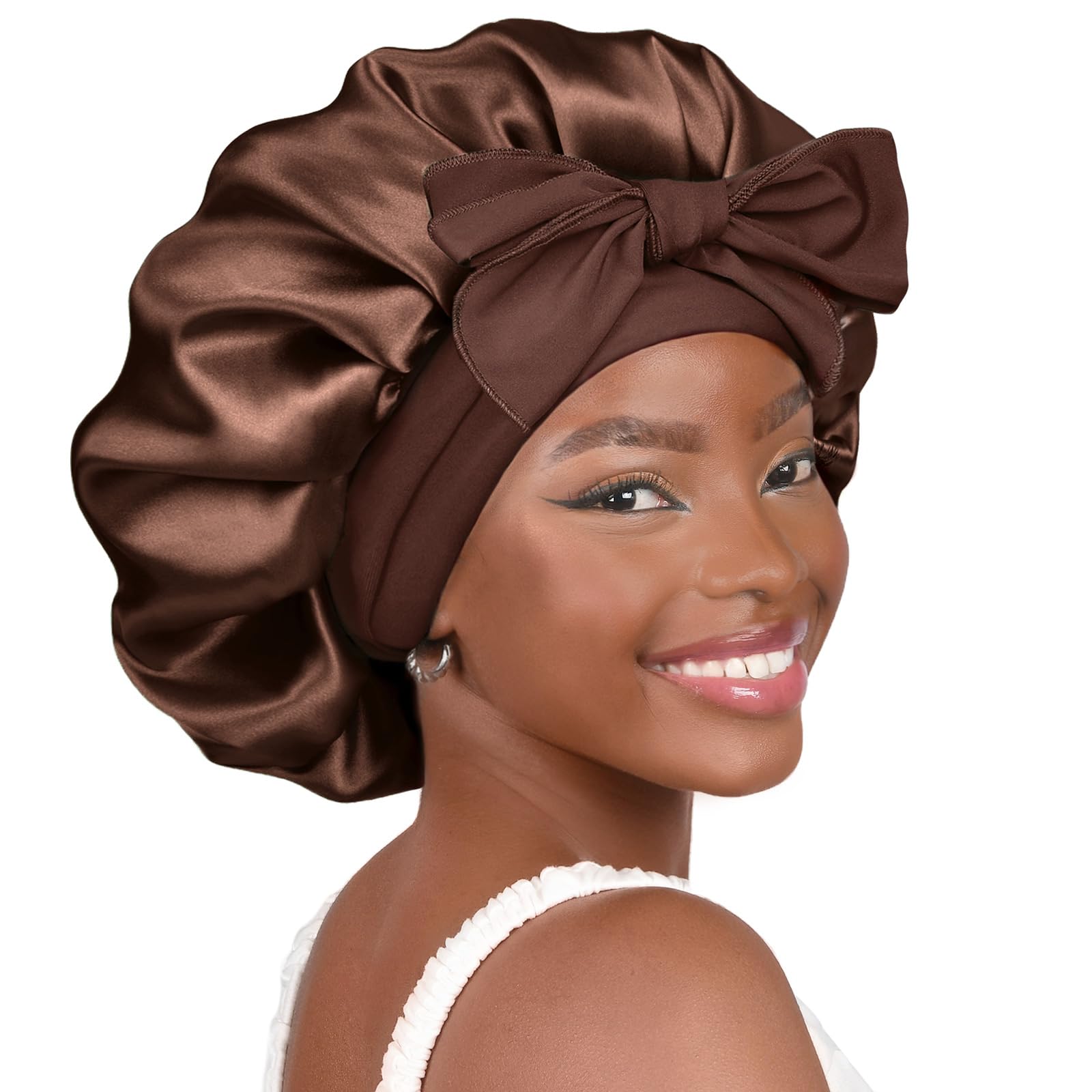 YANIBEST Double Layer Soft Satin Bonnet for Sleeping, Adjustable Hair Wrap | Reduce friction, Prevent Frizz for Natural Wave Curly Hair, Non-slip Tie Band, Breathable Comfortable Silk Feeling Sleep Cap - pokemaYANIBEST Double Layer Soft Satin Bonnet for Sleeping, Adjustable Hair Wrap | Reduce friction, Prevent Frizz for Natural Wave Curly Hair, Non-slip Tie Band, Breathable Comfortable Silk Feeling Sleep Cap