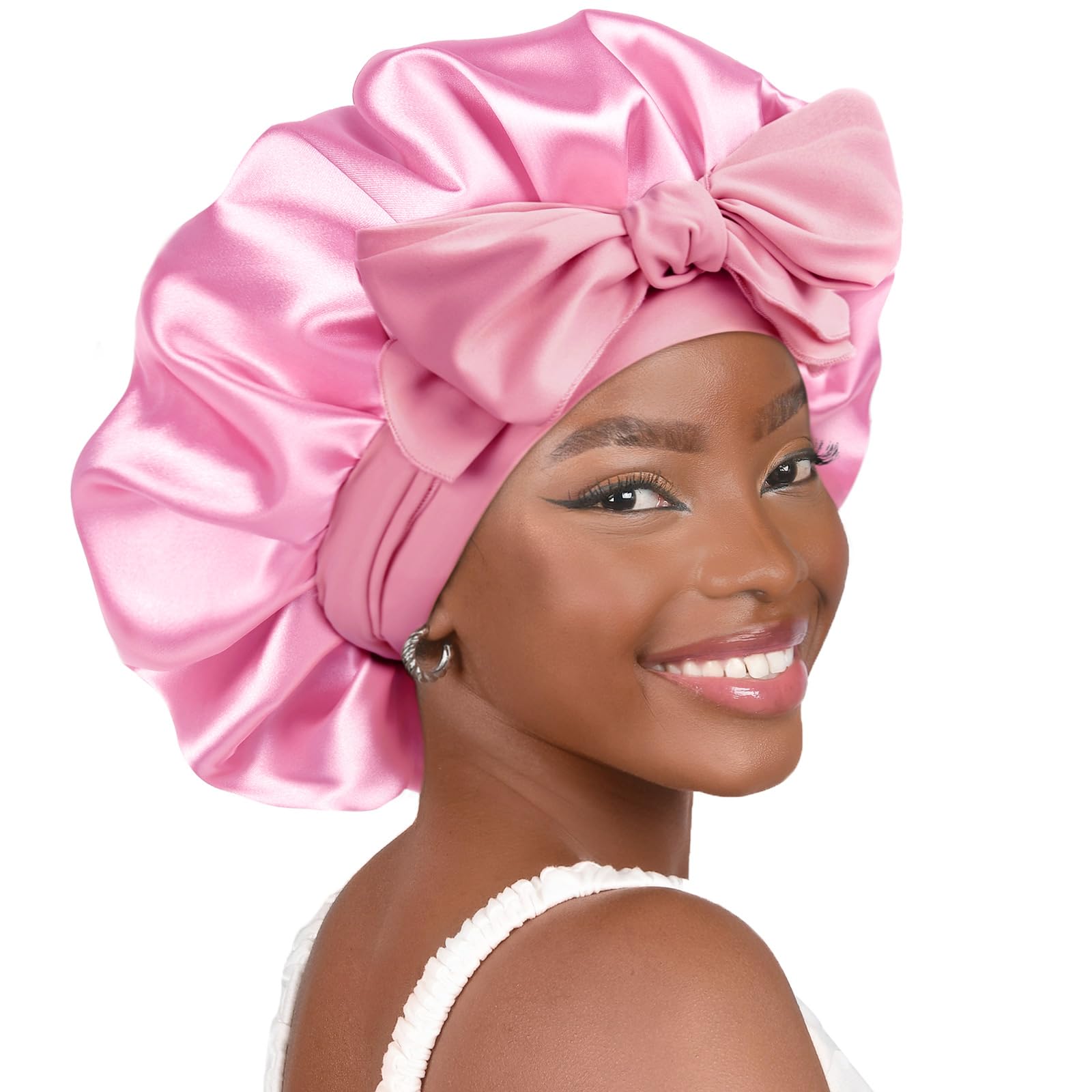 YANIBEST Double Layer Soft Satin Bonnet for Sleeping, Adjustable Hair Wrap | Reduce friction, Prevent Frizz for Natural Wave Curly Hair, Non-slip Tie Band, Breathable Comfortable Silk Feeling Sleep Cap - pokemaYANIBEST Double Layer Soft Satin Bonnet for Sleeping, Adjustable Hair Wrap | Reduce friction, Prevent Frizz for Natural Wave Curly Hair, Non-slip Tie Band, Breathable Comfortable Silk Feeling Sleep Cap