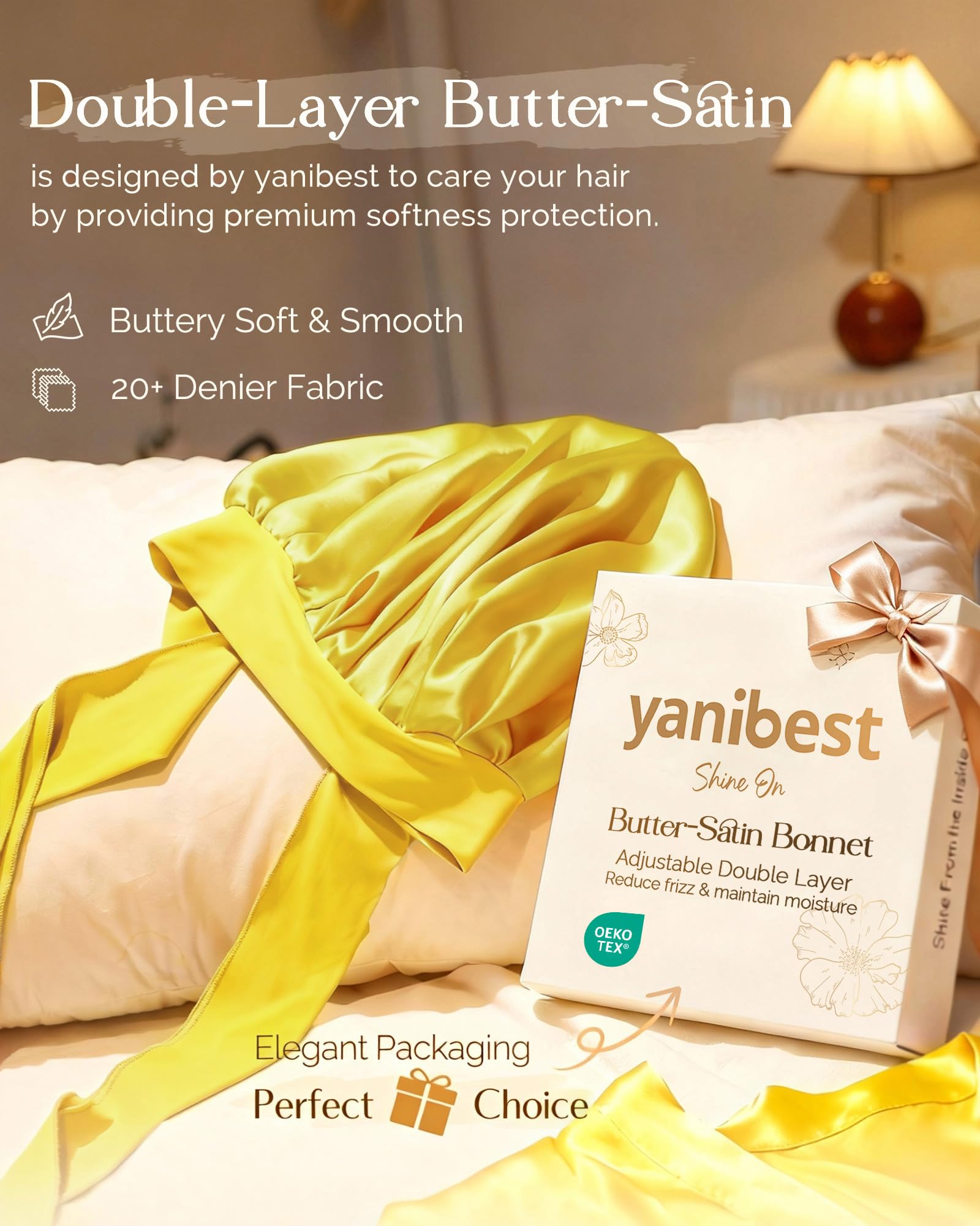 YANIBEST Double Layer Soft Satin Bonnet for Sleeping, Adjustable Hair Wrap | Reduce friction, Prevent Frizz for Natural Wave Curly Hair, Non-slip Tie Band, Breathable Comfortable Silk Feeling Sleep Cap - pokemaYANIBEST Double Layer Soft Satin Bonnet for Sleeping, Adjustable Hair Wrap | Reduce friction, Prevent Frizz for Natural Wave Curly Hair, Non-slip Tie Band, Breathable Comfortable Silk Feeling Sleep Cap