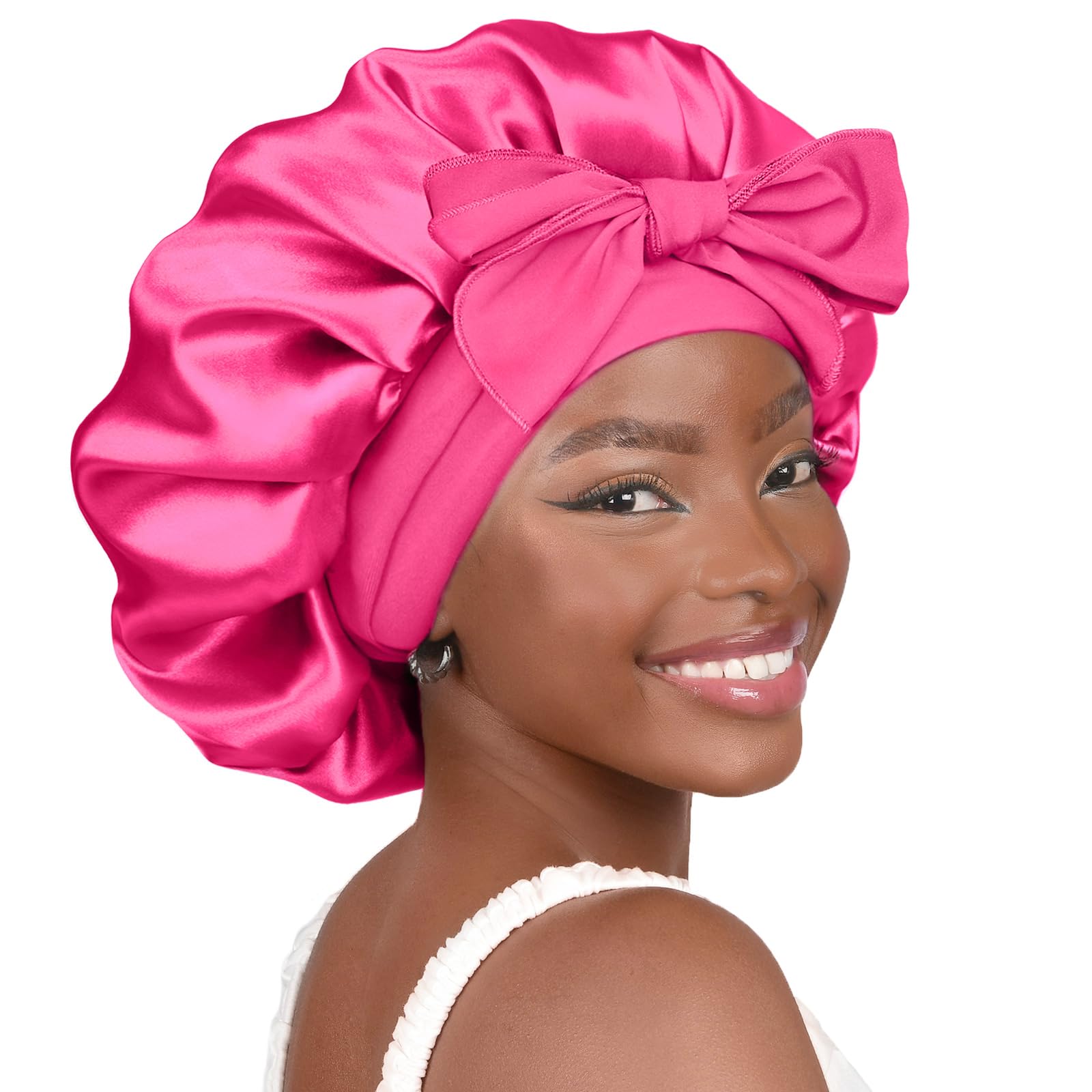 YANIBEST Double Layer Soft Satin Bonnet for Sleeping, Adjustable Hair Wrap | Reduce friction, Prevent Frizz for Natural Wave Curly Hair, Non-slip Tie Band, Breathable Comfortable Silk Feeling Sleep Cap - pokemaYANIBEST Double Layer Soft Satin Bonnet for Sleeping, Adjustable Hair Wrap | Reduce friction, Prevent Frizz for Natural Wave Curly Hair, Non-slip Tie Band, Breathable Comfortable Silk Feeling Sleep Cap