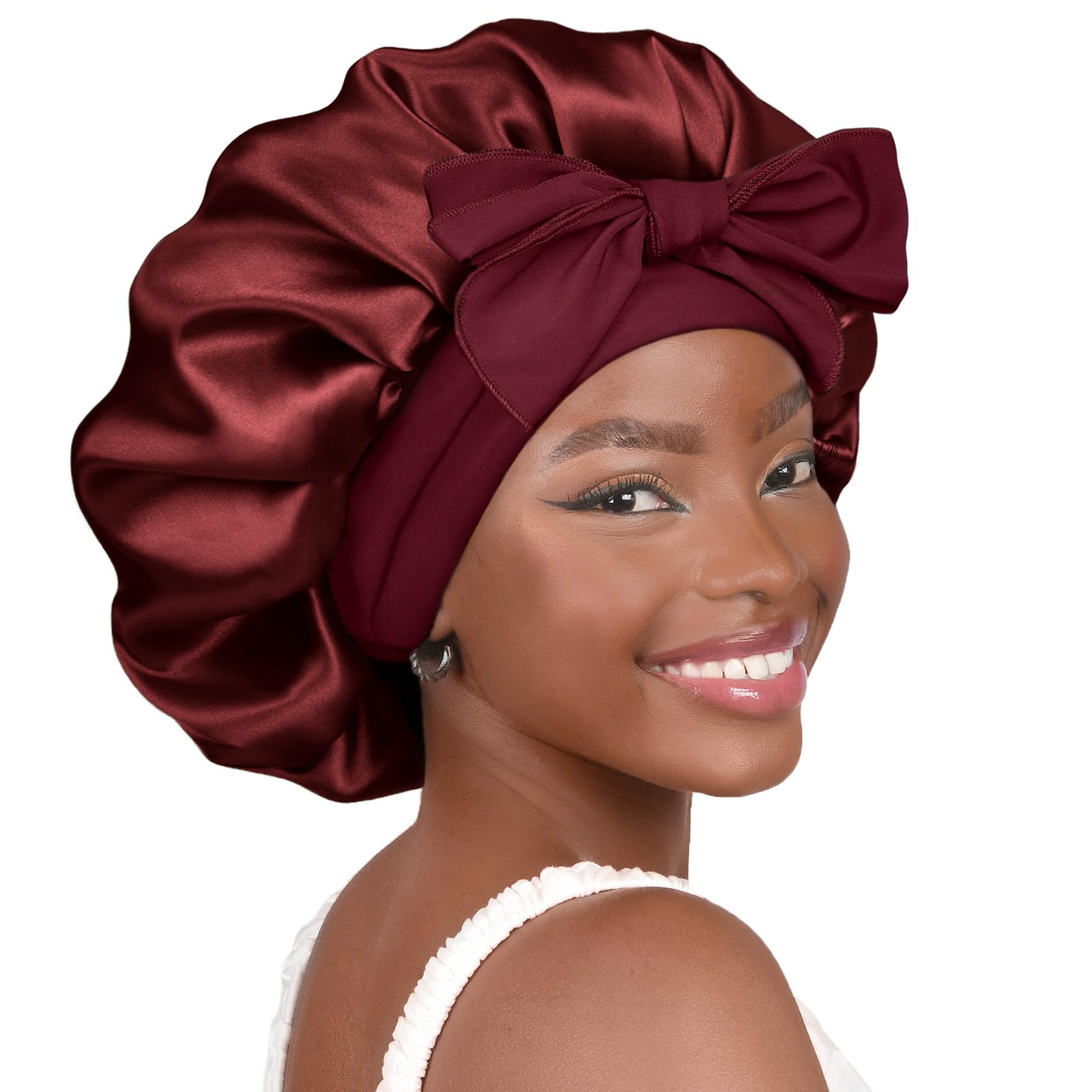 YANIBEST Double Layer Soft Satin Bonnet for Sleeping, Adjustable Hair Wrap | Reduce friction, Prevent Frizz for Natural Wave Curly Hair, Non-slip Tie Band, Breathable Comfortable Silk Feeling Sleep Cap - pokemaYANIBEST Double Layer Soft Satin Bonnet for Sleeping, Adjustable Hair Wrap | Reduce friction, Prevent Frizz for Natural Wave Curly Hair, Non-slip Tie Band, Breathable Comfortable Silk Feeling Sleep Cap